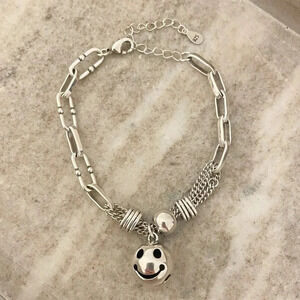 925 Sterling Silver Happy Face Bracelet Chain Link Bracelet Modern Bracelet